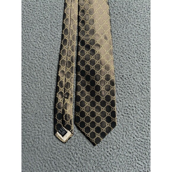 Gucci Brown GG Monogram Jacquard Silk Tie Designer Rare Pattern - Picture 1 of 14